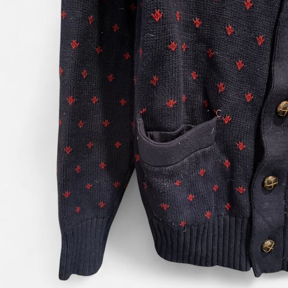 Merona 100% Cotton Navy Red Polka Dot Heritage Preppy Shawl Collar Cardigan - Picture 6 of 10